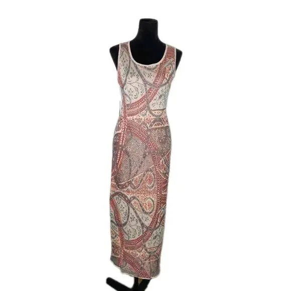 Peruvian Connection Pima Cotton Knit Floral Sleeveless Sheath Maxi Dress Sz M - Picture 1 of 9